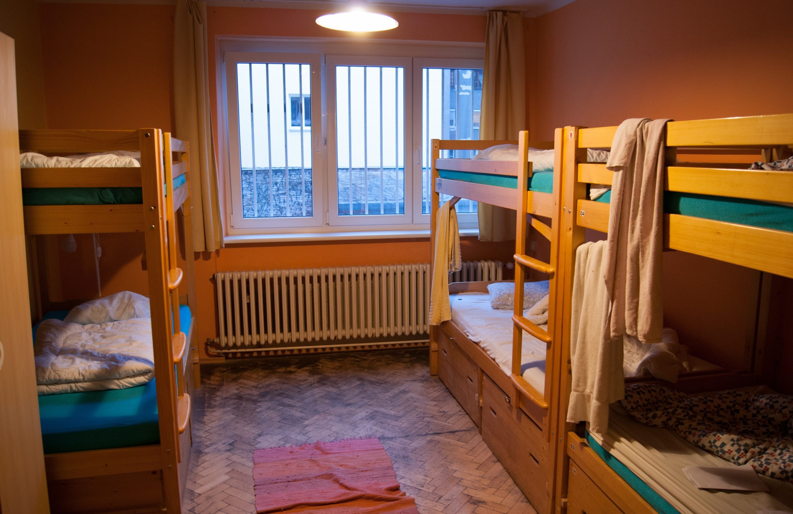 Two Bunk Beds in a Dorm Room